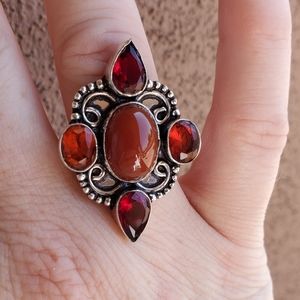 New Carnelian & Garnet 925 Silver Ring.